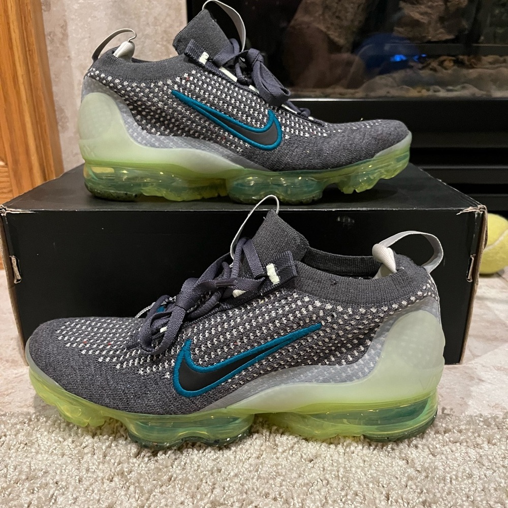 Nike Air Vapormax 2021 FK Charcoal Blue Volt Green GS - Size 6Y / Womens 7.5 🔥